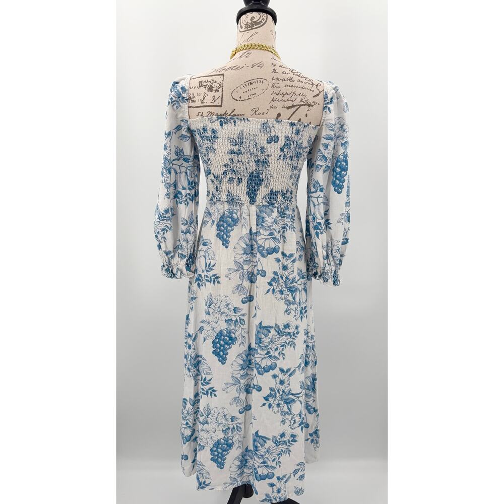 B71 Reformation Gitane Linen Midi Dress Womens XS Floral Square Neck Puff Sleeve - Picture 5 of 9